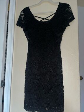 Ci Sono Black Lace Mini Dress with Crisscross Back